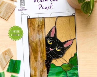 Black Cat Stained Glass Pattern for Panel, Cat Lover Gift (Digital Download)