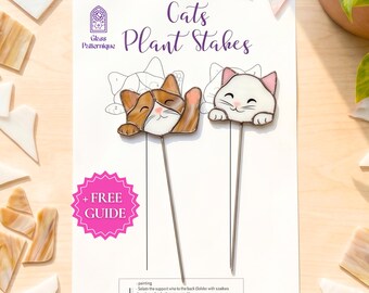 Cat Stained Glass Pattern for Plant Stakes Patio Decoration (PNG and PDF Template)