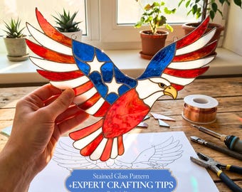 Stained Glass Eagle Pattern, Patriotic Decor Suncatcher (Digital Download A4/A3/PNG)