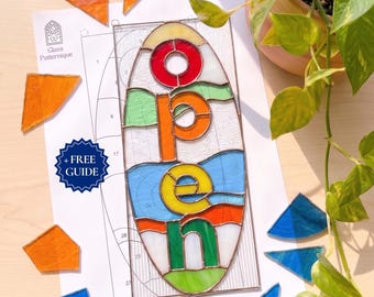 Open Sign Stained Glass Pattern, PDF Template for Door Hanger (Digital Download)