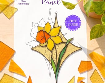 Beginner Stained Glass Pattern for Daffodil Birth Flower Suncatcher (PDF Template)