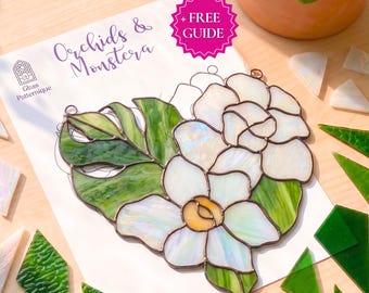 Monstera Stained Glass Pattern, Orchid Suncatcher Patio Decor (PDF Template)