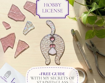 Funny Cat Art Stained Glass Patterns, DIY Suncatcher (PDF Template A4/A3/PNG)