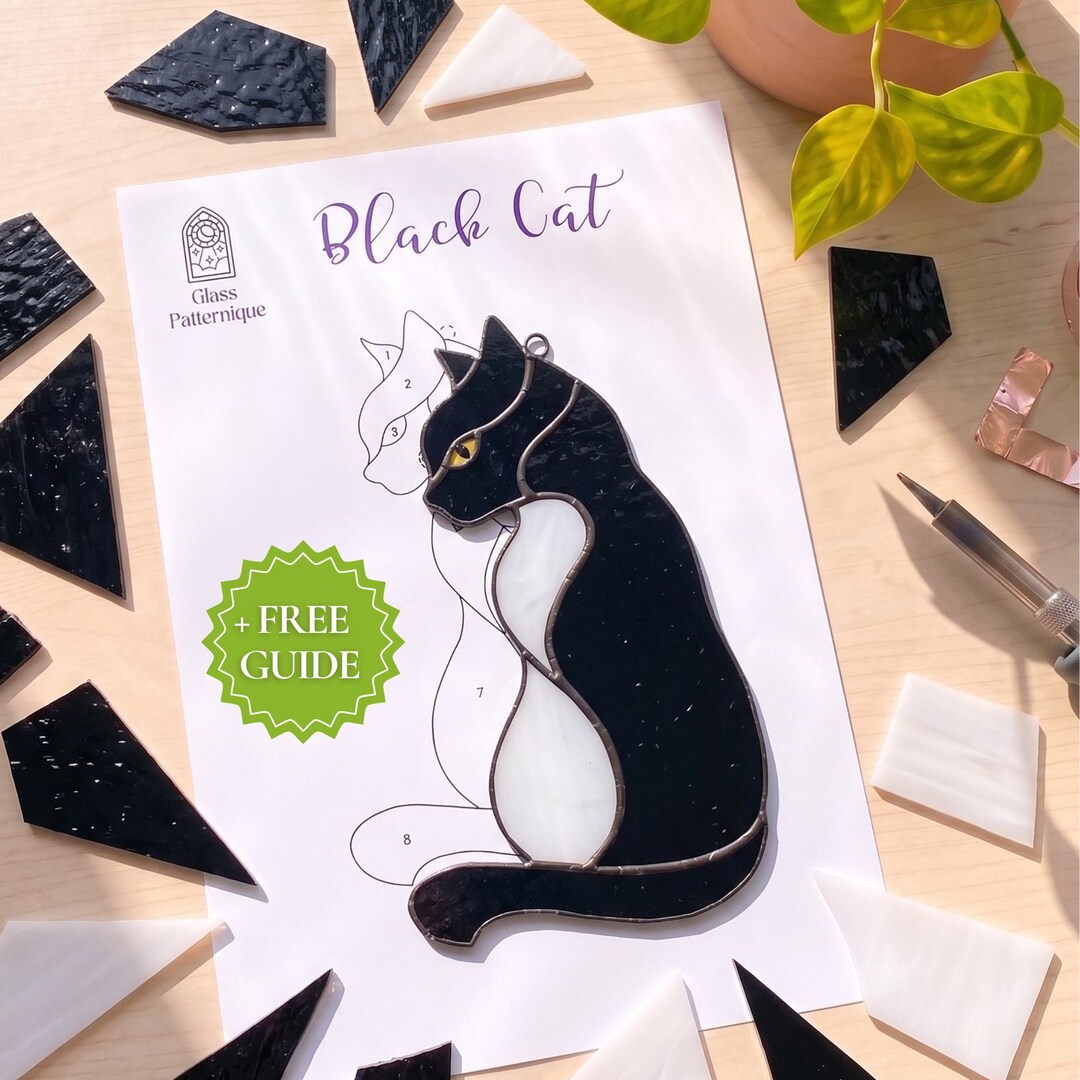 Black Cat Stained Glass Pattern, DIY Suncatcher (PDF Template A4/A3/PNG ...
