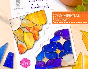 Stained Glass Celestial Bookend Patterns, PDF Template for Bookshelf Decor (Commercial license)