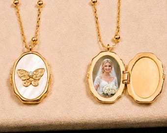 Schmetterling Fotorahmen Medaillon Halskette - Benutzerdefinierte Gedenkanhänger, personalisiertes Andenken Geschenk, Haustier & geliebte Person Erinnerung Schmuck