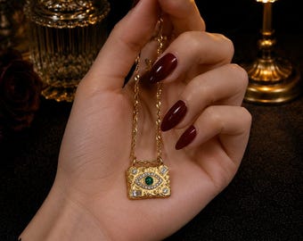 Mystische Auge Halskette - Gold Auge Anhänger, Gothic Symbol Schmuck, Vintage Fantasy Halskette, dunkel Ästhetisches Geschenk