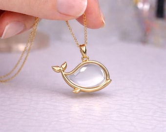 Whale Pendant Necklace with Clear Glass Centre – Elegant Gold Whale Charm Necklace Gift for Her