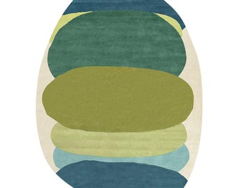 Hand-Tufted New Zealand Wool Abstract Pebble Rug – Organic Oval Color Block Carpet