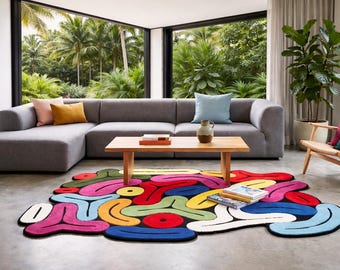 Abstract Irregular Shape Hand-Tufted Rug – New Zealand Wool Modern Art Carpet