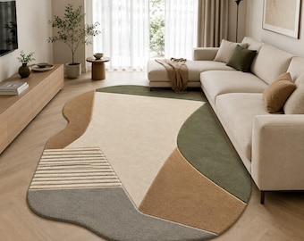Hand Tufted Wool Area Rug, Organic Abstract Living Room Carpet, Contemporary Bedroom Home Decor