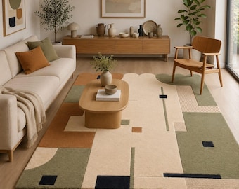 Hand Tufted Wool Area Rug, Modern Geometric Abstract Carpet, Contemporary Living Room Floor Rug