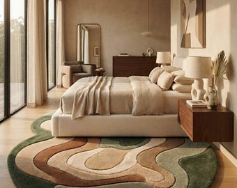 Hand Tufted Wool Area Rug, Modern Abstract Circular Carpet, Contemporary Home Decor