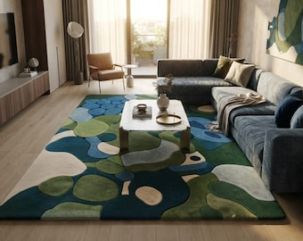 Hand Tufted Wool Abstract Organic Rug, Modern Contemporary Living Room Carpet