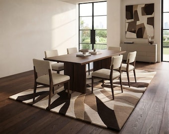 Abstract Geometric Rug, Brown Beige Modern Living Room Rug
