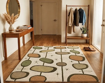 Hand Tufted Wool Area Rug, Mid Century Modern Geometric Carpet, Abstract Living Room Decor