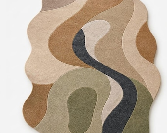Hand Tufted Wool Rug, Abstract Organic Shape Carpet, Modern Living Room Floor Rug