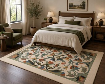 Hand Tufted Wool Floral Area Rug, Botanical Living Room Carpet, Traditional Home Decor