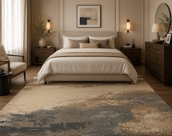 Printed Handloom Abstract Area Rug, Modern Distressed Living Room Carpet