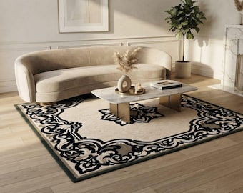 Printed Handloom Area Rug, Vintage Floral Traditional Carpet, Living Room Bedroom Home Decor