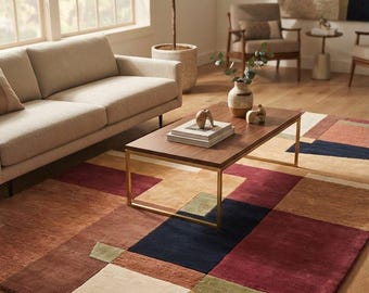 Hand Tufted Wool Geometric Area Rug, Modern Abstract Carpet, Living Room Floor Rug