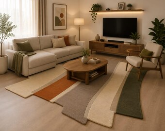 Hand Tufted Wool Runner Rug, Modern Abstract Irregular Hallway Carpet
