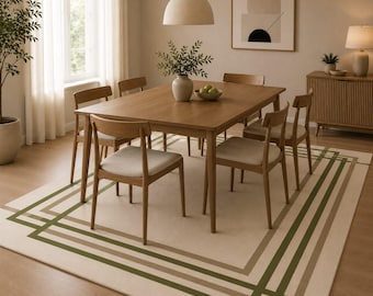 Hand Tufted Wool Rug, Modern Geometric Border, Minimalist Area Carpet