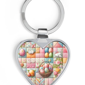 Patchwork Oeufs De Pâques Cadeau Coeur Porte-clés | Porte-clés à motif de courtepointe pastel