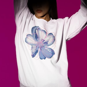 Sudadera con estampado de patchwork para primavera / Sudadera con cuello redondo y estampado floral en acuarela