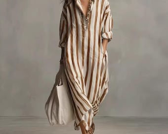 Striped Pocket Maxi Dress for Women | Oversized Boho Beach Cover Up | Casual Vacation Dress