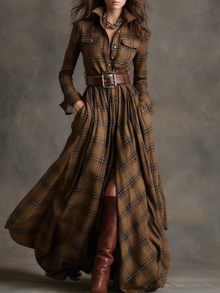 Long Sleeve Maxi Plaid Dress - Etsy