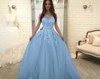 Women's Sleeveless Appliqué Tulle Gown Elegant Princess Evening Dress