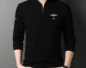 Men’s Quarter Zip Polo Shirt – Slim Fit Long Sleeve Casual Tee