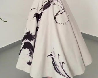 Abstract Print Three Layered Maxi Skirt | High Waist Flowy A-Line Skirt for Women