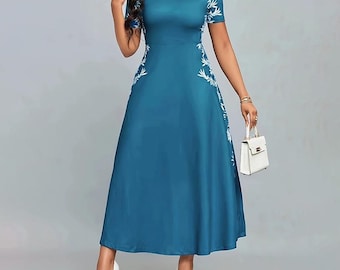 Women’s Boho Floral Maxi Dress – Elegant Short Sleeve Flowy Party Gown