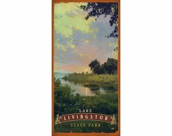 Lake Livingston State Park Sunset with Seagull Travel Poster