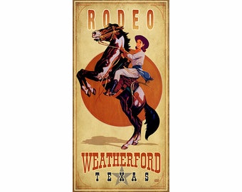 Weatherford, Texas Rodeo Cowgirl Poster Wild West Show Western Art