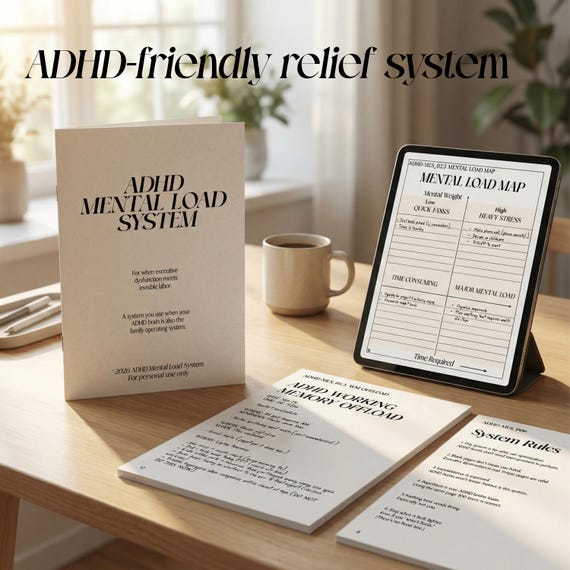 ADHD Mental Load System, Printable PDF Planner for Executive Dysfunction, Brain Dump, Decision Vault, Permission Slips,  Instant Download