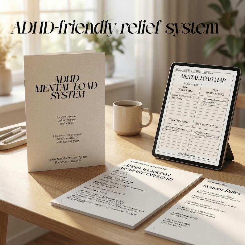 ADHD Mental Load System, Printable PDF Planner for Executive Dysfunction, Brain Dump, Decision Vault, Permission Slips, Instant Download image 1