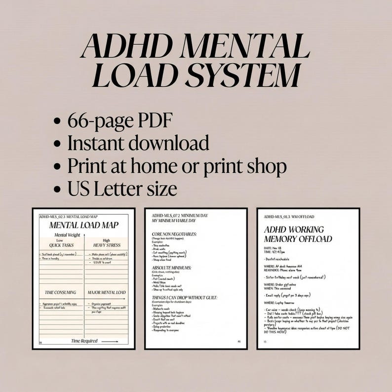 ADHD Mental Load System, Printable PDF Planner for Executive Dysfunction, Brain Dump, Decision Vault, Permission Slips, Instant Download image 6