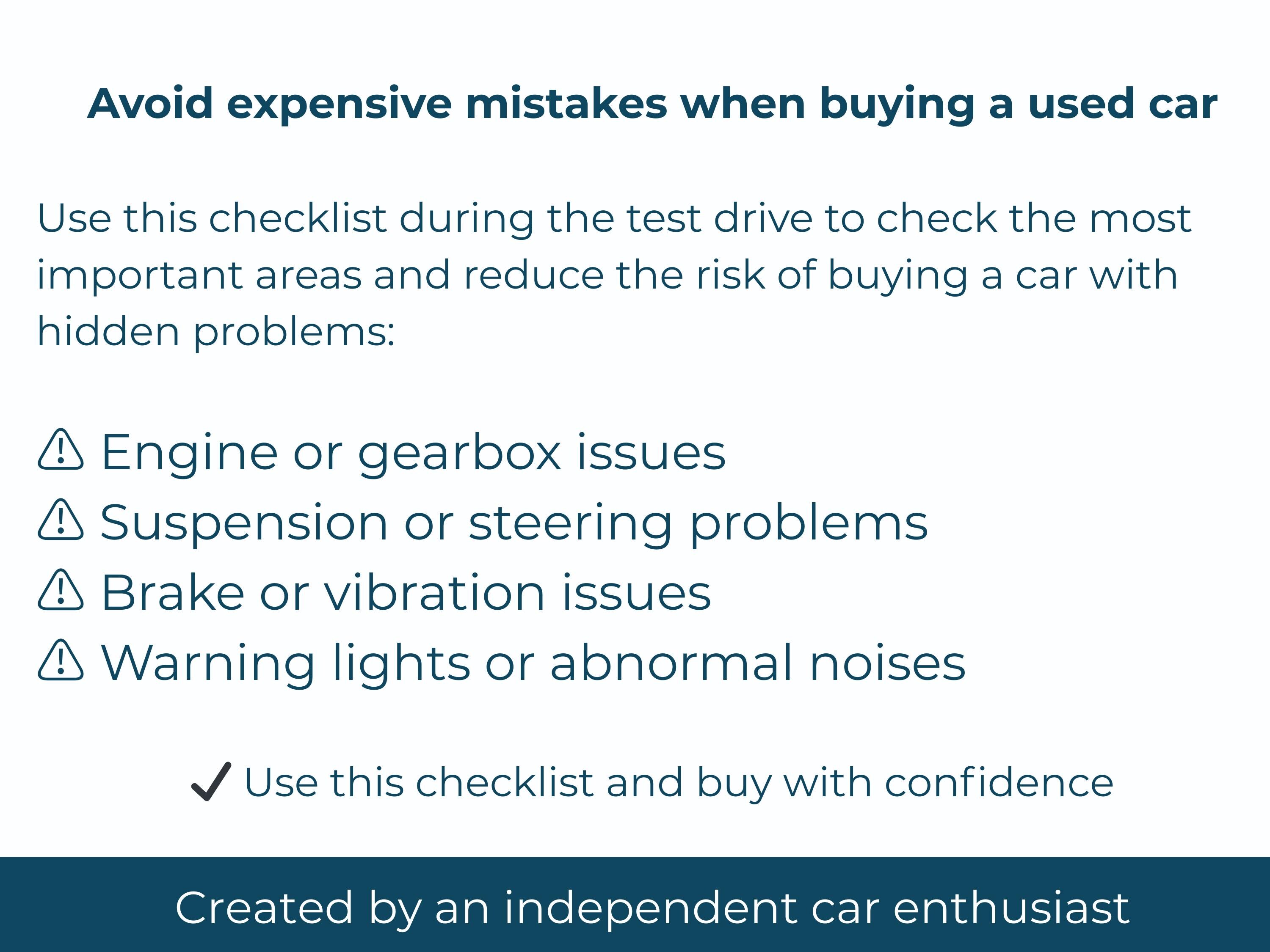 Test Drive Checklist.pdf Used Car Test Drive Checklist – Vehicle Inspection Guide (printable PDF ...