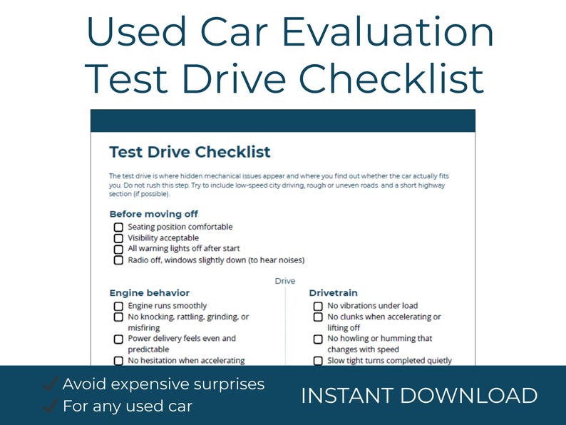 Test Drive Checklist.pdf Used Car Test Drive Checklist – Vehicle Inspection Guide (printable PDF ...