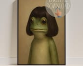 Funny Frog Wall Art, Whimsical Green Frog Wall Decor Painting Cute Animal Poster Canvas Prints Artwork for Living Room Bedroom Bathroom