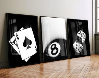 3Pcs Black And White Poker Dice Canvas Wall Art Lucky You Poster Prints Trendy Funky Preppy Y2K Artwork Aesthetic Painting For Game Room 45