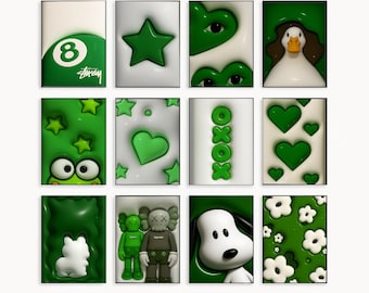 Conjunto de 12 pósteres de grafiti de KAWS, zapatillas Hypebeast, decoración de habitación, arte urbano, impresión 3D, descarga digital b3