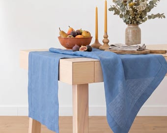 Runner da tavola personalizzato in lino, runner da tavola con orlo a punto a giorno 51x279 cm, 100% lino, runner per matrimoni