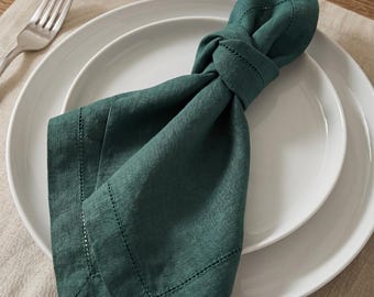 Tovaglioli di lino verde scuro, lino europeo, set da tavola di lusso, tovaglioli verde smeraldo