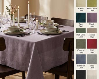 Tovaglia in lino color malva con orlo a giorno, tovaglia su misura, ricevimento romantico color viola cipria