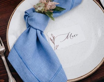 Set di tovaglioli di lino blu – Lino europeo, decorazioni per la tavola di nozze blu, biancheria da tavola ecologica