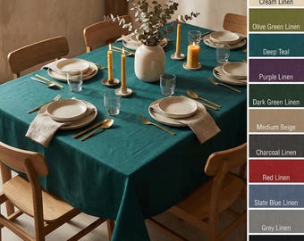 Tovaglia in lino 100% color verde acqua intenso, su misura, ideale per decorazioni di matrimoni ed eventi.